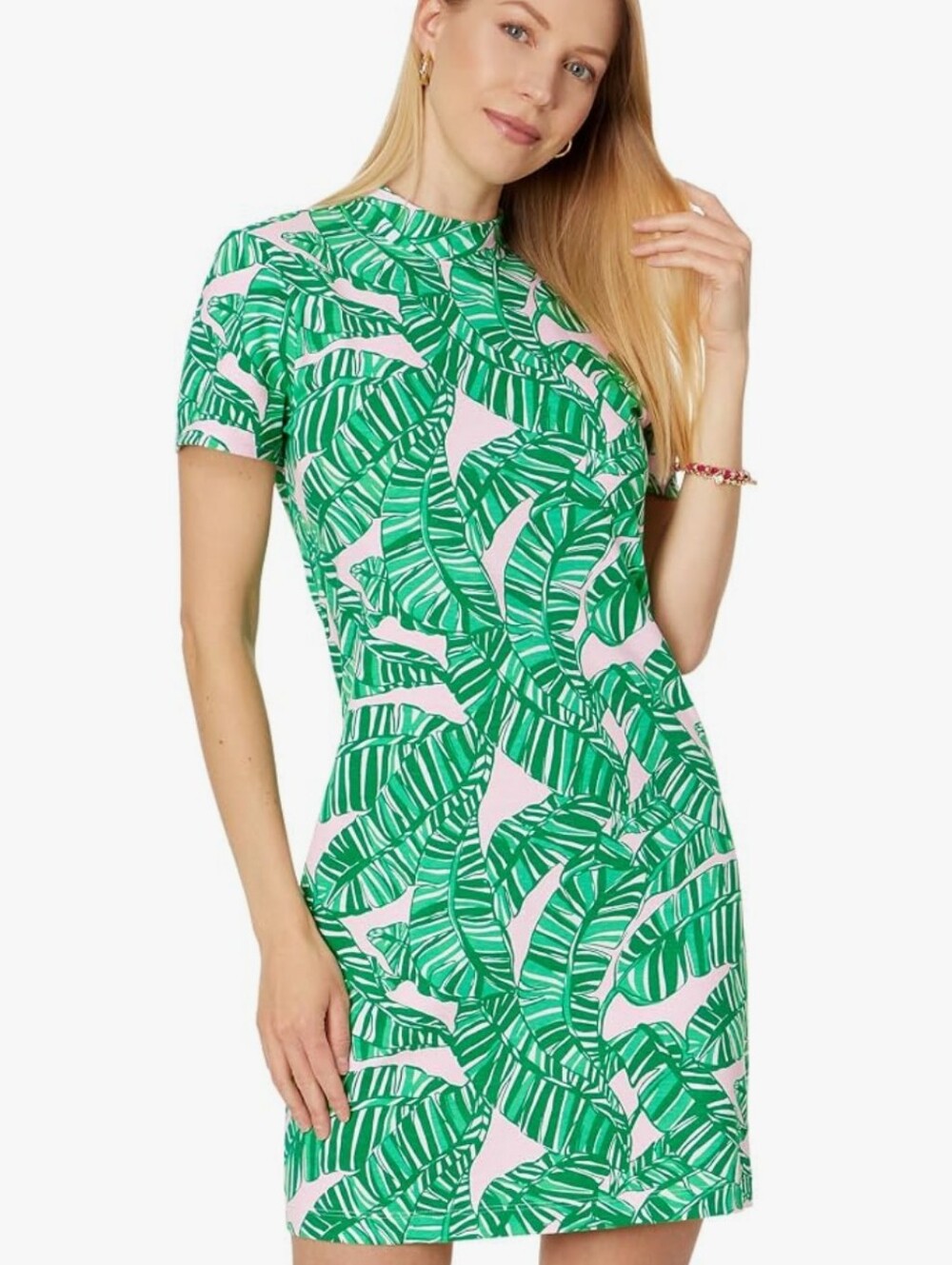 Lilly Pulitzer Hallie Short Sleeve Green And Pink Shift Dress
